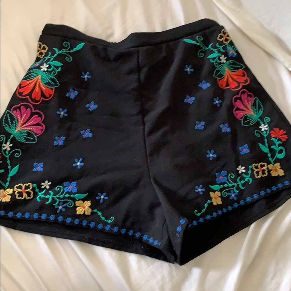 Embroidered flower pants